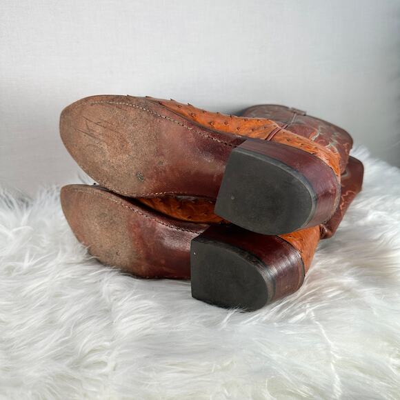 Lucchese 1883 Ostrich Cowboy Boots 8B Brown Western Vintage Cowgirl - Picture 11 of 16